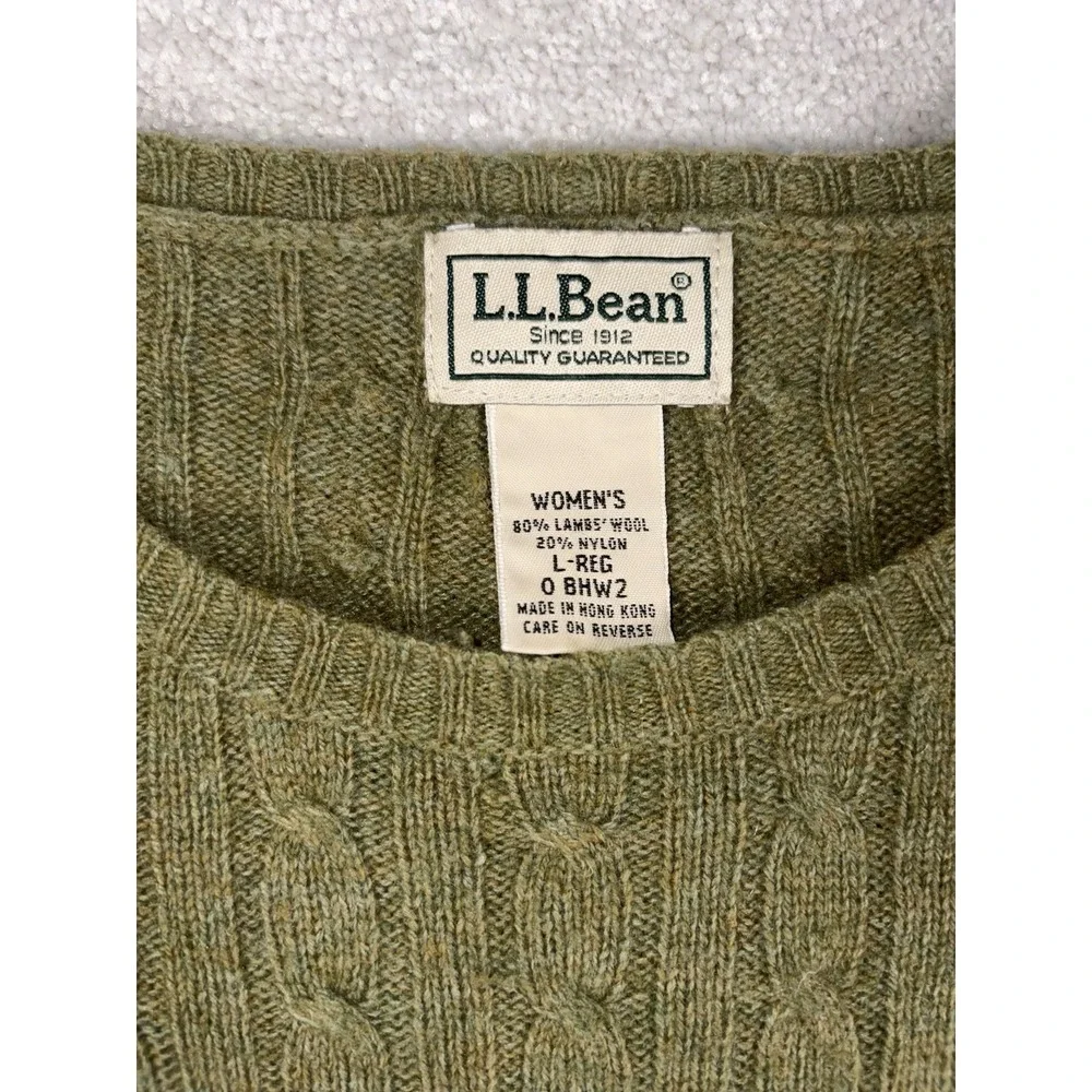 ll‎ bean lambs wool cable knit sweater green womens large VTG